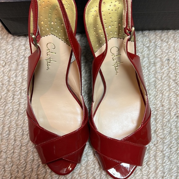 Cole Haan Aurora Air.Sling Peep Toe Shoes In Claret Patent Leather Size 8.5 - Picture 3 of 8